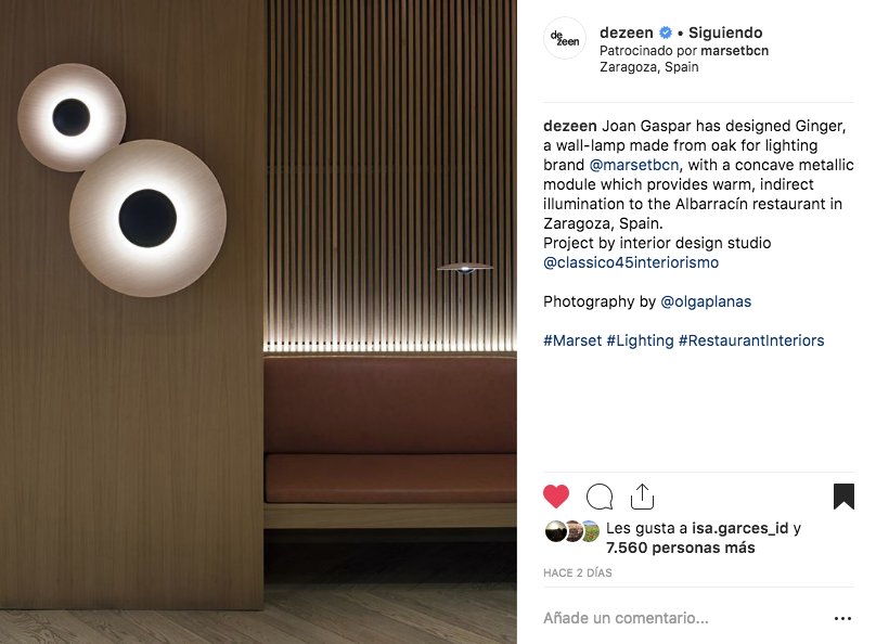 classico_45's tweet photo. Nos alegra mucho aparecer en el perfil de Instagram de @dezeen con nuestro proyecto para del restaurante Albarracín de Zaragoza, en el que la lámpara #Ginger de @Marsetbcn es protagonista indiscutible. ¡Queremos dar las gracias tanto a Dezeen como a Marset por darnos visibilidad! https://t.co/HApru5efS5