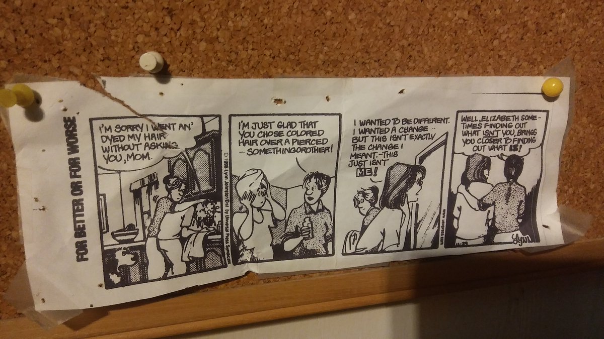 AuthorJackOri's tweet photo. Sometimes reinventing yourself means making choices you regret. Nothing says it better than this #FBFW #comicstrip from 1996 (it's been on my bulletin board a long time, but maybe not that long) #youngadults #beingyourself https://t.co/4TbVVy9cGm