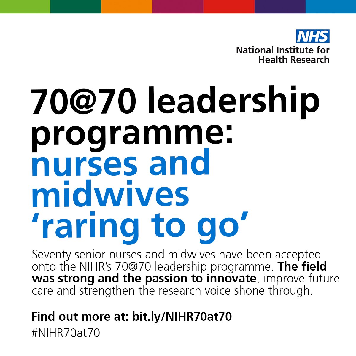 “The field was strong and the passion to innovate, improve future care and strengthen the #research voice shone through' says Clare Meachin, 70@70 Programme Director nihr.ac.uk/news/7070-lead… … #CRNurse #midwives #clinicalresearch #NIHR70at70