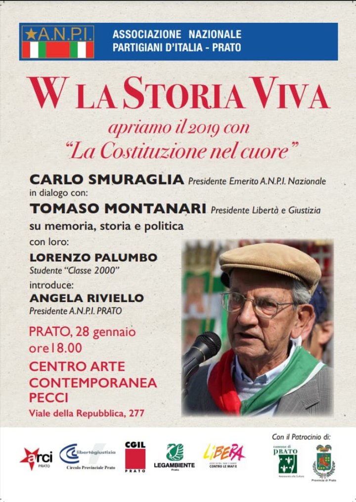 Oggi a #Prato @tomasomontanari @Anpinazionale #CarloSmuraglia #lacostituzionenelcuore #wlastoriaviva