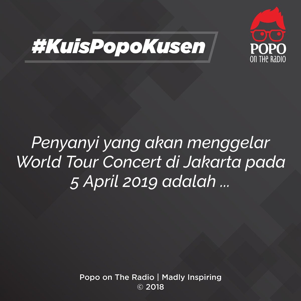 Pols! Yang mau ikutan #KuisPopoKusen hari ini, cek langsung di instagram.com/popoonradio ya!  

Waktu kalian sampe jam 12 malam. Good luck 👏🏻
