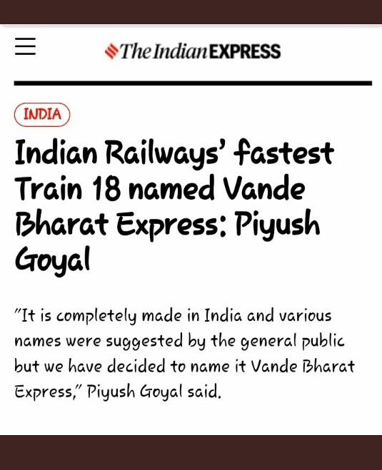 ReshmaLalwani6's tweet photo. देशद्रोहियो को वंदेमातरम कहने से ऐतराज था, फतवे जारी कर देते थे
 #मोदी जी ने तो ट्रेन१८ का नाम ही "वंदे भारत" रख दिया,

अब तो देशद्रोही भी कहेंगे "वंदे भारत" का टिकट देना साहब.!

"वंदे भारत" 

#लक्ष्य_हमारा_मोदी_दोबारा https://t.co/rJx44UEh1j