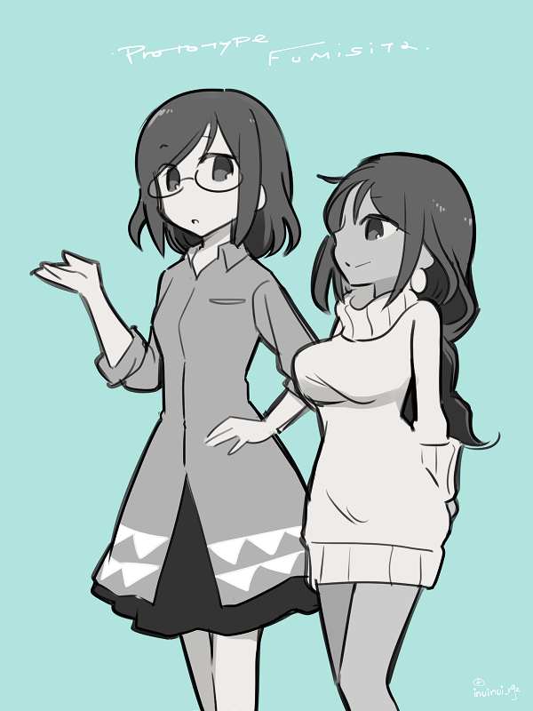 薄い本に掲載されていた文嘉とシタラの初期デザイン。
スカート＋ミディアム文嘉とタートルニット＋髪くくったシタラかわいいので、いつか実装してくださ…  #アリスギアお絵かき