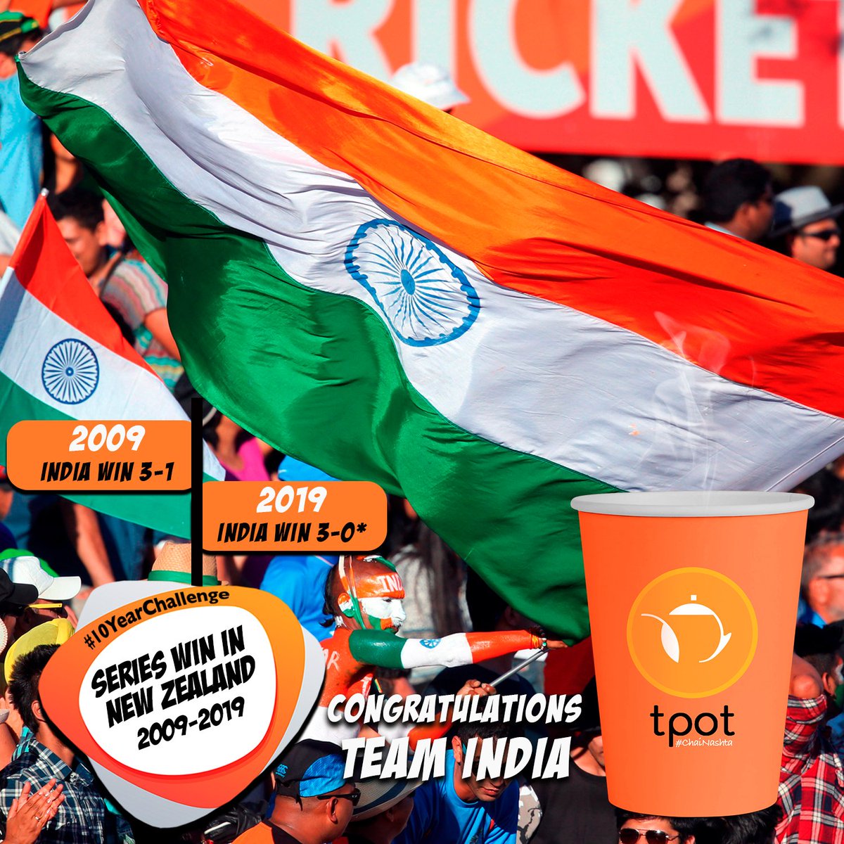 Let's celebrate with a hot cup of chai.

#tpot #AajChaiPhirJeetGayi #10YearChallenge #ChaiLovers #3rdODI #INDvsNZ #NZvIND #MondayMotivation #10YearsChallenge #tealovers #chaiaddicts #teaaddicts #foodie #foodies #delhifoodies #delhicafes #teacafes #chainashta