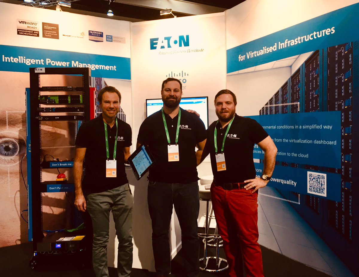 debrayf's tweet photo. All set as @CiscoLiveEurope just kicks off. Please pay us a visit at booth B23 to discuss how @ETN_EMEA Power Management Solutions can secure your IT installation. #eatonisindahouse #EatongetsIT #CLEUR @Matt_JGR @kokai_robert https://t.co/p5mkGPlMTo