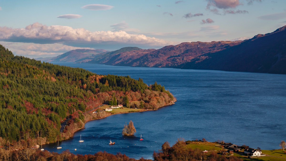 An aerial view of the only island on Loch Ness <a href="/LochNessLodges/">Loch Ness Lodges</a> <a href="/Scotland/">Brand Scotland 🏴󠁧󠁢󠁳󠁣󠁴󠁿</a> @Highlands @explore