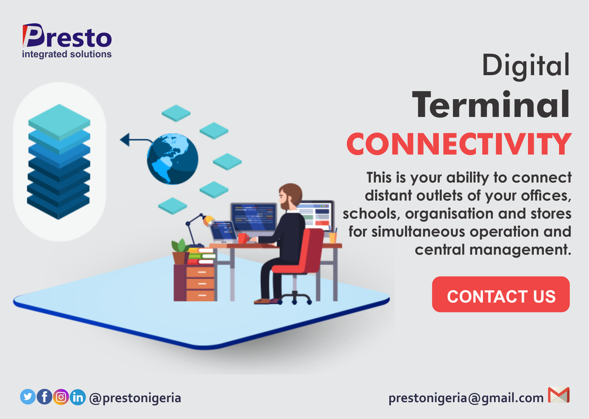 prestonigeria's tweet photo. DISTANCE TERMINAL CONNECTIVITY
This is your ability to connect distant outlets of your offices, schools, organisation and stores for simultaneous operation and central management.
#remotecontrol #remotework #remote #remotecontrolchallange #technology #tech #ict #work #business https://t.co/tP6fMpnooE