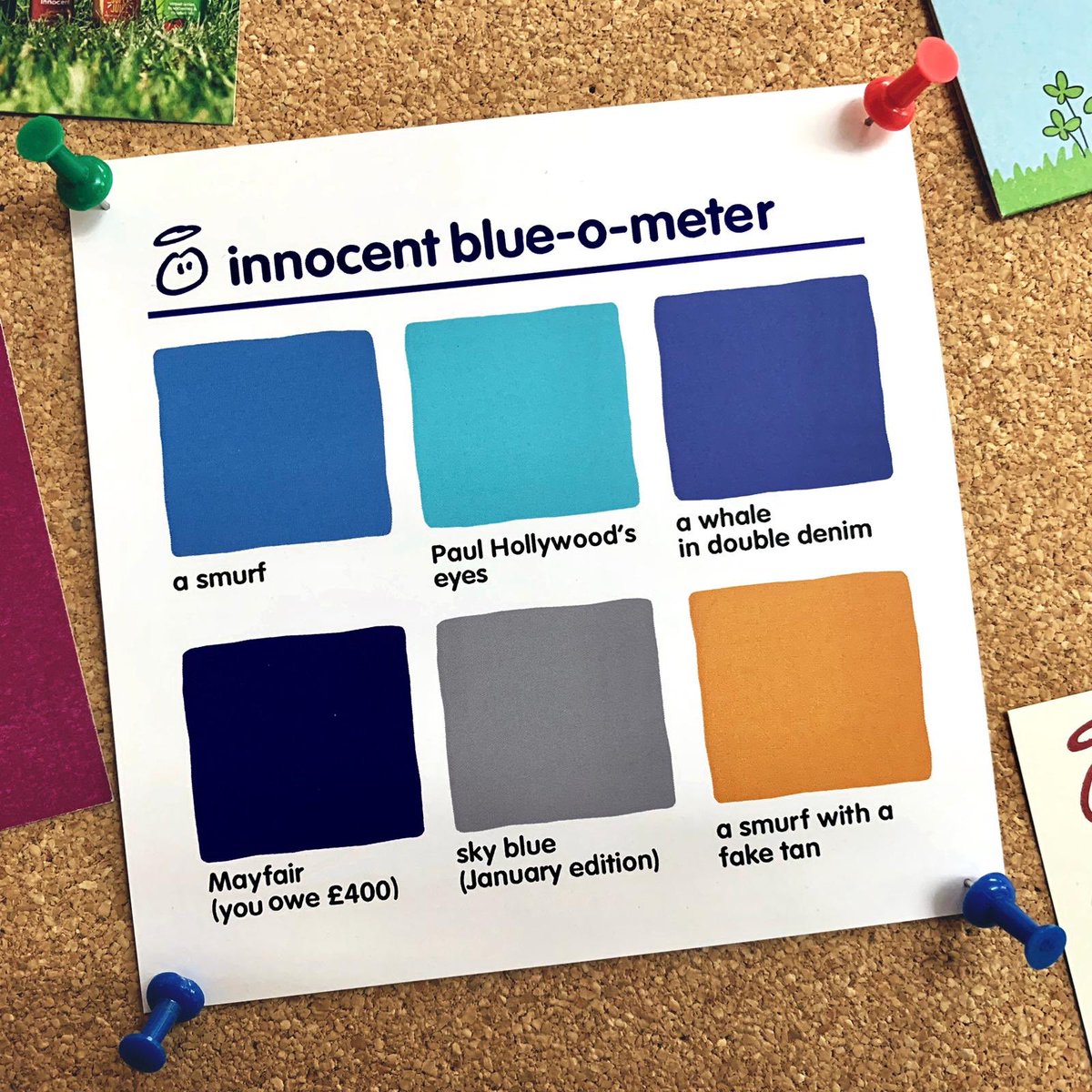 innocent's tweet image. It&apos;s #BlueMonday. We&apos;ve invented this highly accurate blue-o-meter so you can figure out exactly what shade of blue you are.