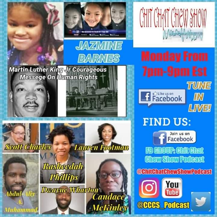 LotusProjects's tweet image. JANUARY 20, 2019 WE WILL CELEBRATE &amp;amp; DISCUSS MARTIN LUTHER KING JR COURAGEOUS MESSEGE ON HUMAN RIGHTS

JAZMINE BARNES KILLED IN CROSSFIRE OF A DRIVE BY SHOOTING IN HOUSTON

7 BLACK ADVOCATES ON HOW MARTIN LUTHER KING JR INSPIRES THEIR WORK IN PHILADELPHIA
facebook.com/ChitChatChewSh…
