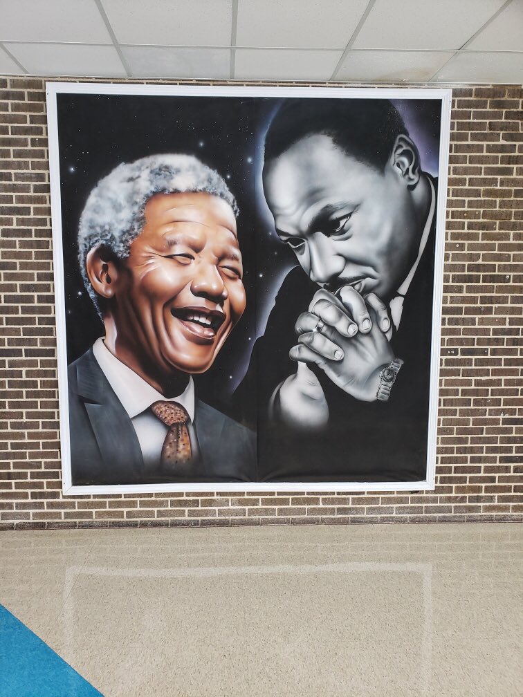 Karinda313's tweet photo. Iβll spend #MLKDay at my alma mater #MLK High School in #Detroit check out this awesome artwork by Greg C. Brown displayed throughout the school. #KC96 π€ππ€π https://t.co/i1OCywpvXq