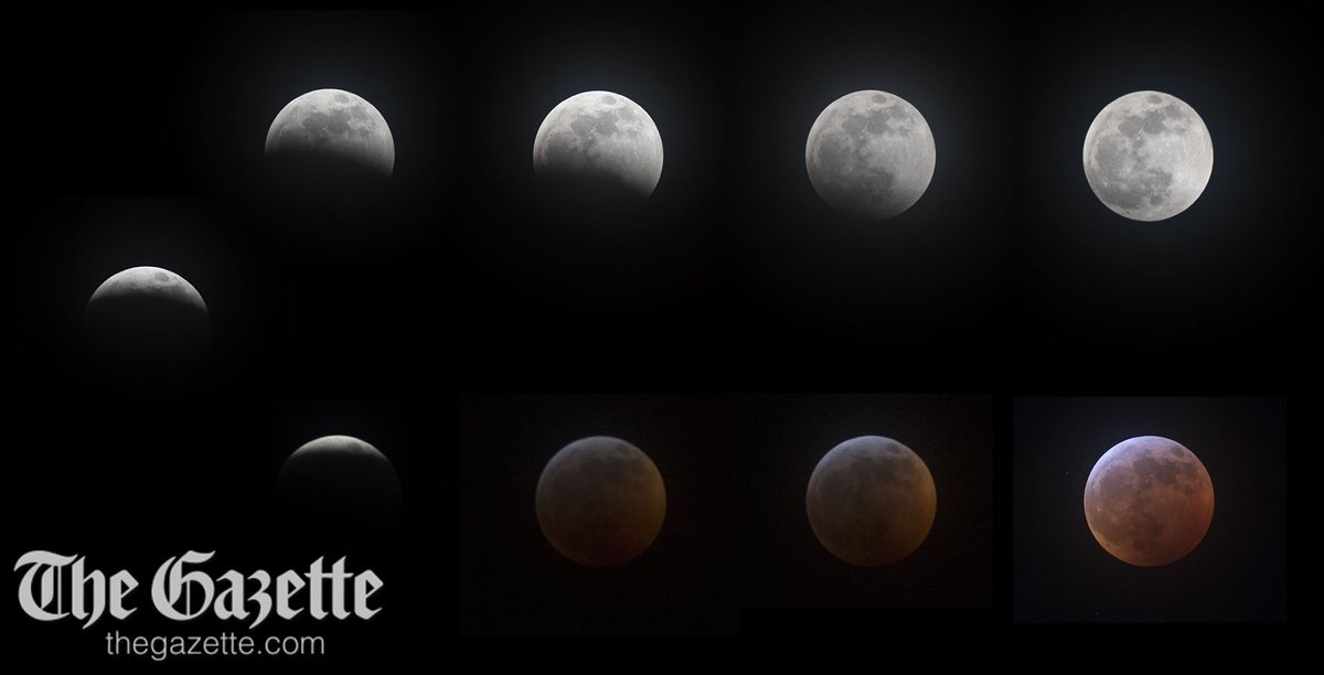 A composite shot of tonight's #SuperBloodWolfMoon in Iowa. #LunarEclipse #TotalLunarEclipse #eclipse #moon #fullmoon