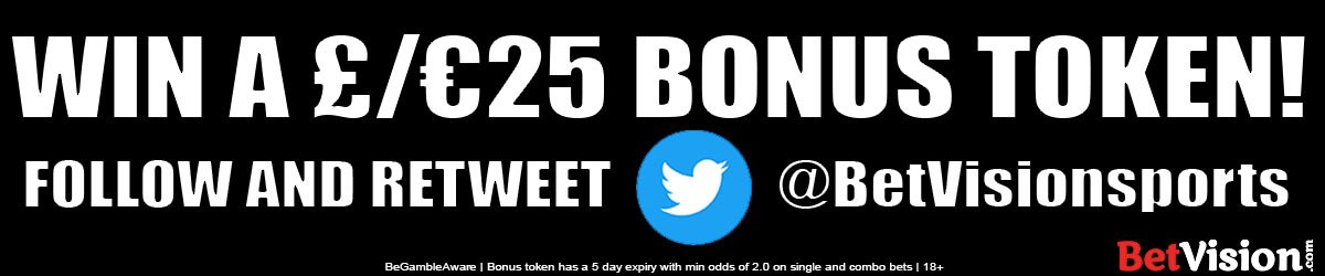 COMPETITION TWEET: Follow & Retweet us for a chance to win a £/€25 Bonus Token. The winner will be selected at random and contacted via Twitter Direct Message on Wednesday 23rd January 2019. #betvisionsports #competition #betting