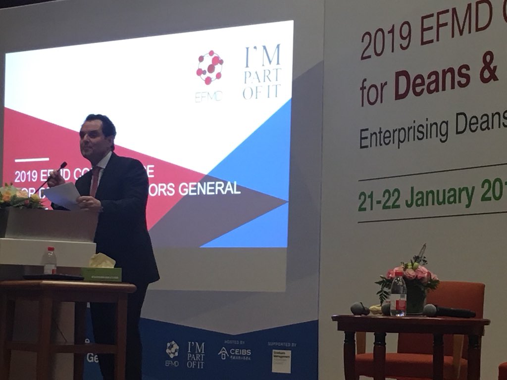 From Shanghai. A very stimulating speech by Eric Cornuel at #CEIBS for the start of the 2019 #EFMDdeans World Conference for Business School Deans. A big invitation for Enterprising Deans to interact and develop business acumen in a Global context. Thanks and Bravo!