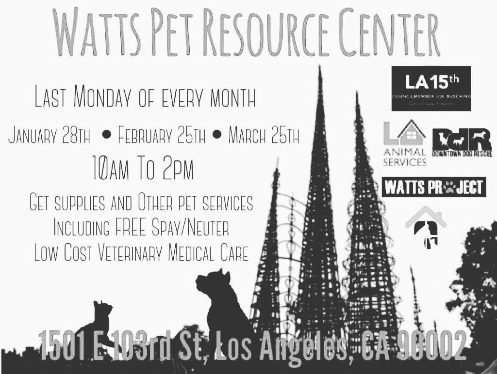 DtownDogRescue's tweet photo. If you own a cat or dog and live in Watts 90002 this Resource Center is here to help you and your pet. You must live in Watts to qualify #watts #petresourcecenter #ddr #familypet https://t.co/KTZ5y1wL47