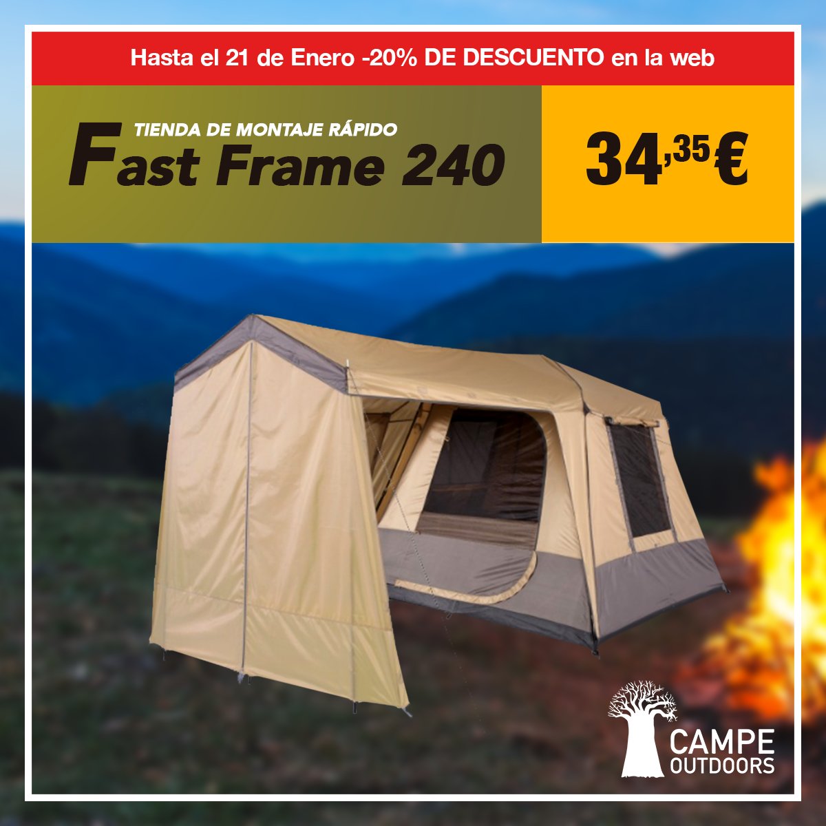 Campe Outdoors tagged Tienda de montaje rápido Fast Frame Cruiser 420 Cabin (8 Plazas) and Tienda de montaje rápido Cruiser 240 (4 Plazas).

Escrito por Cacahuete Gestión · 21 de enero de 2019 a las 14:14 · 

☑ Por sólo 251.60 €

✅ bit.ly/Fast_Frame_240