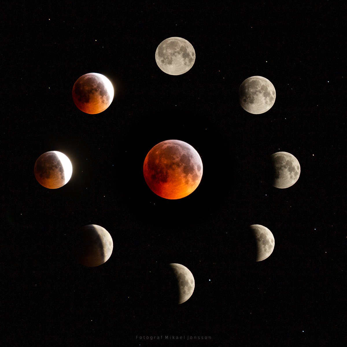 Compositon of Blood Moon 2019-01-21.
#eclipse #yourESA #bloodmooneclipse2019 #smhi #sweden #bloodmoon #örnsköldsvik #högakusten #NASA #BloodWolfMoon