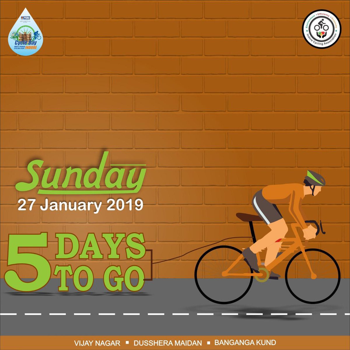 icaindore's tweet photo. Only 5 Days to go..

Sunday 27 january 2019
Green ride starting point
Vijay nagar, Dussehra maidan, Banganga kund

To Participate 
Call  +91 6269597720, 6269597721

#IndoreCycleday #Indore #Cycling🚵‍♀️ #Indorecycling #SaveEnviornment https://t.co/aijp8yxfVY