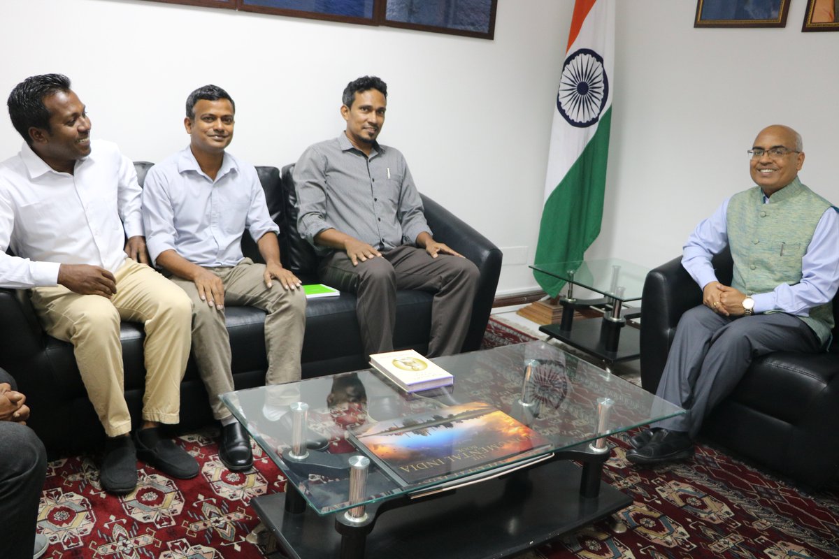 Ambassador <a href="/AkhileshIFS/">Akhilesh Mishra, Indian Ambassador to Ireland</a> had an engaging discussion with the of board members of “OneFuvahmulah.”
<a href="/AshrafNooman/">Ashraf Nooman Arraa</a> <a href="/ismailrafeeq/">Ismail Rafeeq</a>