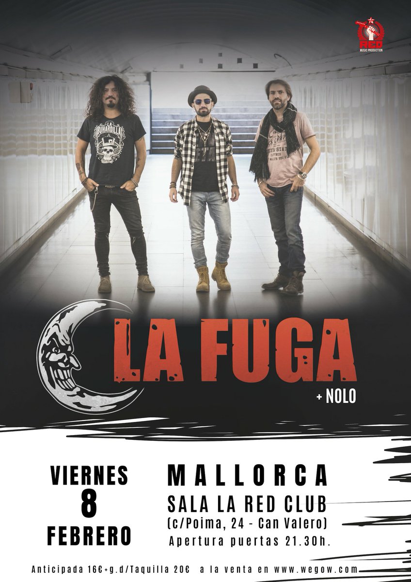 Youthing_es's tweet photo. El próximo viernes 8 de febrero @lafugarock regresa a Mallorca para ofrecer un único concierto junto a @NoLoRockBand en la sala #LaRedClub de Palma
Entradas https://t.co/5yntZ5g4f0 https://t.co/YzGSz1757V