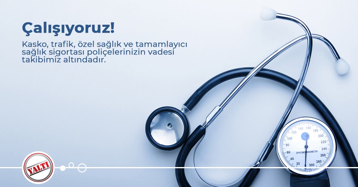 Kasko, trafik, özel sağlık ve tamamlayıcı sağlık sigortası poliçelerinizin vadesi takibimiz altındadır. İstenmedik durumlarla karşılaşmamanız için çalışıyoruz.İyi haftalar dileriz 😊