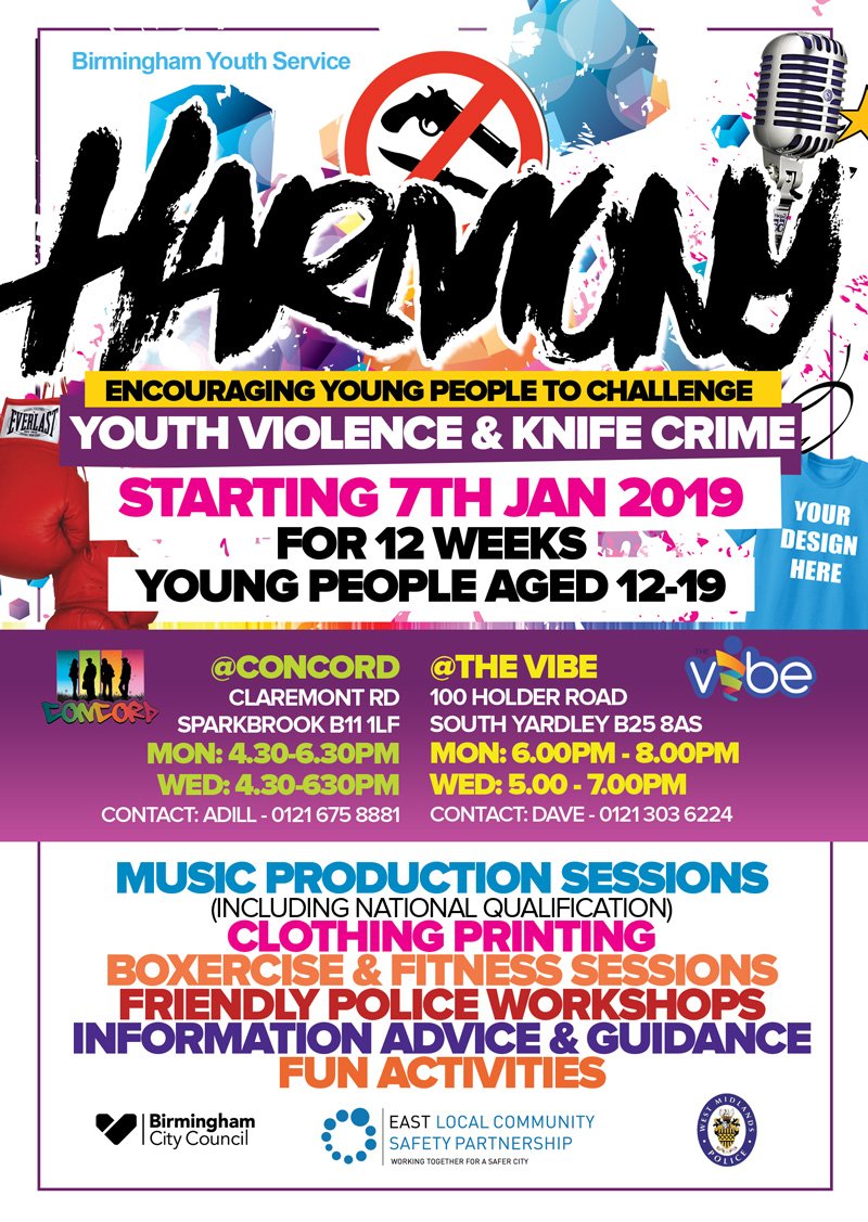 Don't forget if you have any young people that may be interested ...feel free to contact Adill @ Concord or Dave @ the Vibe #ChallengingYouthViolence #NoToKnives