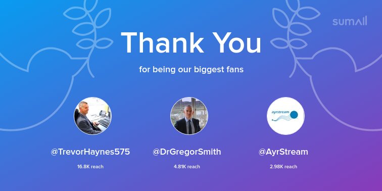 Our biggest fans this week: <a href="/TrevorHaynes575/">Trevor Haynes 💙</a>, <a href="/DrGregorSmith/">Prof Sir Gregor Smith</a>, <a href="/AyrStream/">AyrStream</a>. Thank you! via sumall.com/thankyou?utm_s…