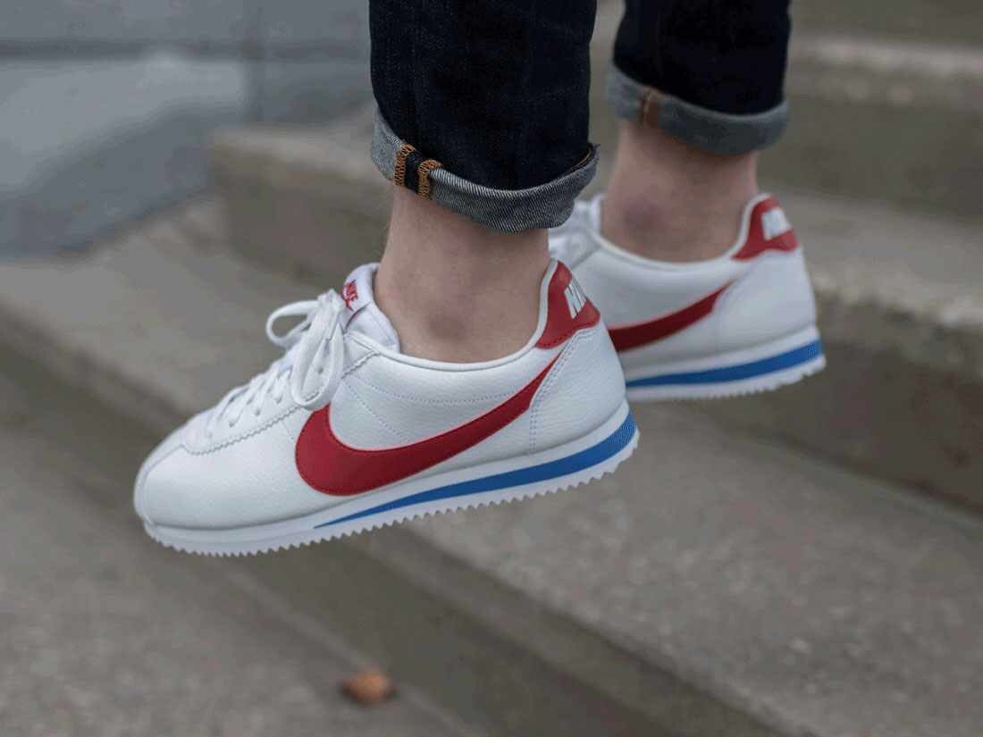 nike cortez leather on feet