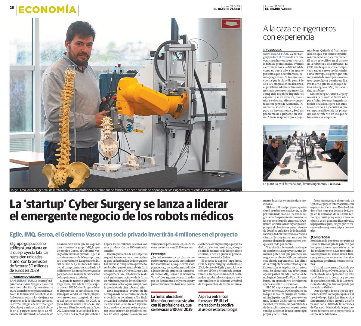 BICGipuzkoa's tweet photo. La #startup Cyber Surgery se lanza a liderar el emergente negocio de los #robotsmedicos.
🔽 https://t.co/dwZ5VzTxS3