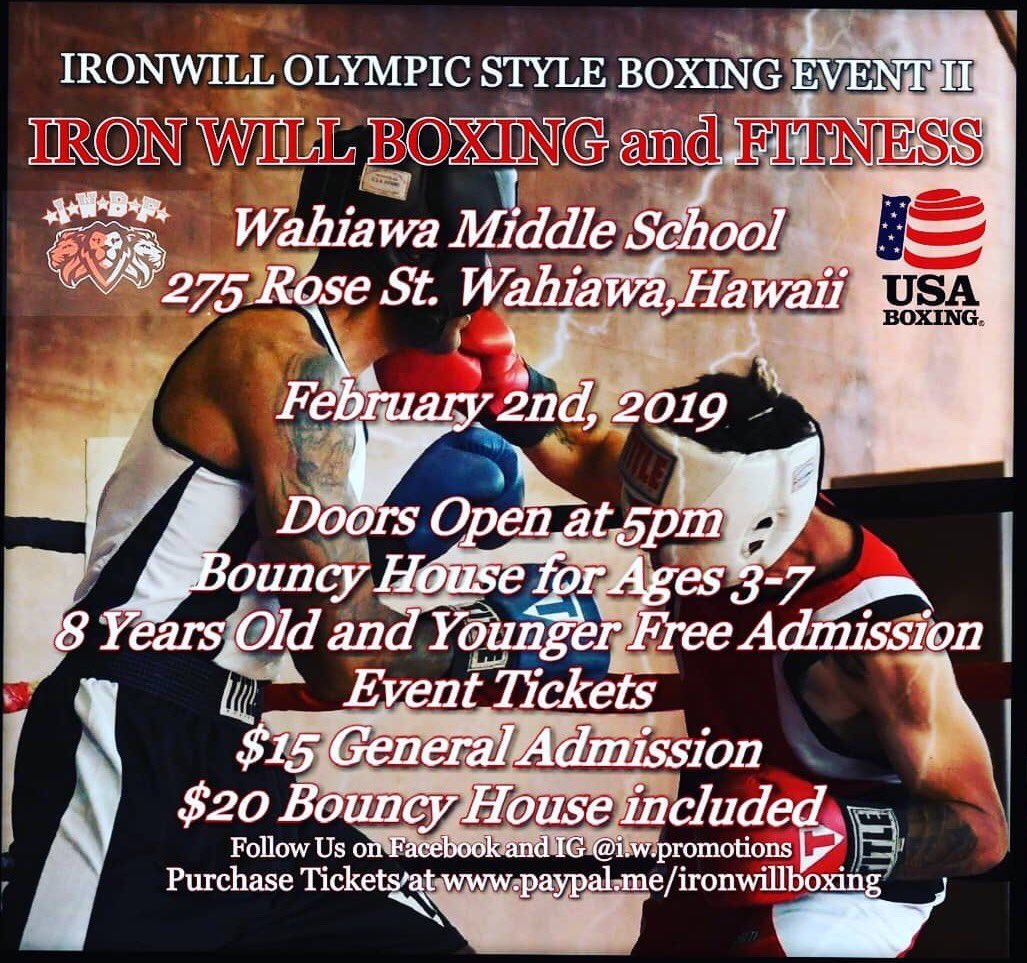 boxing_iron's tweet photo. Help us spread the word! Iron Will Boxing Event 2! #USABoxing #usaboxinghawaii https://t.co/VvgoxGUF0K
