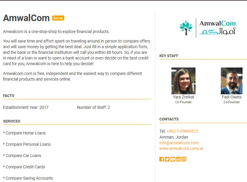 MediaScopeLLC's tweet photo. Read profile of @amwalcom in new section for #ICTStartups in #WhosWhoinJordanICT by #MediaScope published online now & in the print edition (in Mar 2019). If you're an ICT Startup (established on or after 2014) get a free profile. Contact @MediaScopeLtd https://t.co/R2PZJLWrKX https://t.co/AQOmRa66Mm