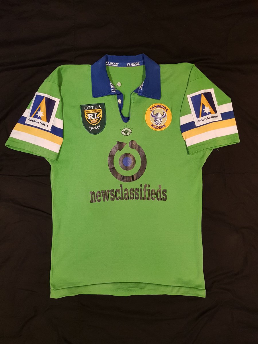 RLjerseycollec1's tweet photo. A 1996 @Classic_Sports @RaidersCanberra jersey.
#canberraraiders #canberraraidersjersey #canberra #raiders #badandmean #greenmachine #weareraiders #bleedgreen #CBR #WeAreCBR #classicsportswear #newsclassifields #ansettaustralia #arl #optuscup #optusyes #rugbyleague #peerless https://t.co/lJDuwFfz6G