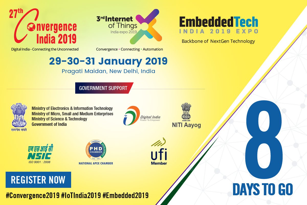 Convergenc's tweet photo. #CI2019 #Convergence2019 #BeADelegate
Only 8 days to go!
Are you all set to hit the show?
Register now if you haven't done yet: https://t.co/3Jh4L8t8S1
#TechExpo #TechnologyConference #Telcos #IoT #EmbeddedSystems #EmergingTechnologies #InternetOfThings https://t.co/u1pEexNQGs