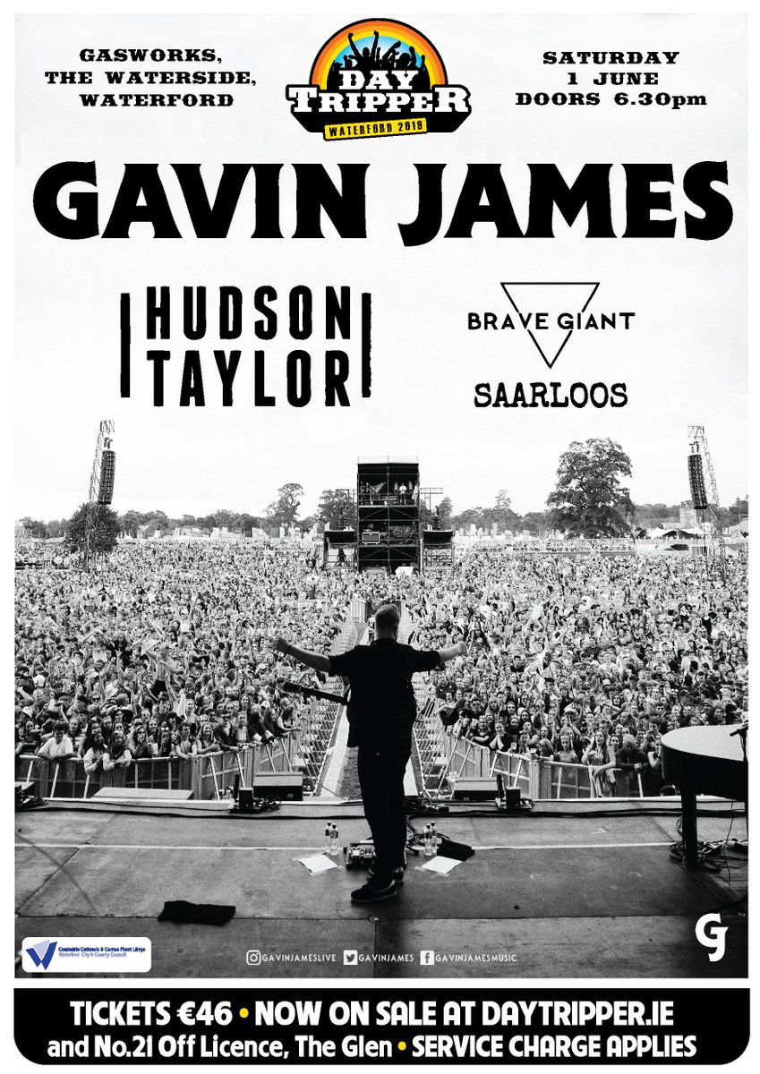 Daytripper Waterford (@daytripper_fest) on Twitter photo #Daytripper2019 Delighted to announce that joining headliner <a href="/gavinjames/">Gavin James</a> on Sat June 1st will be <a href="/HudsonTaylor/">Hudson Taylor</a> who rocked the main stage at Electric Picnic last year <a href="/BraveGiantband/">Brave Giant</a> making their Waterford debut <a href="/Saarloosmusic/">Saarloos</a> the most streamed new Irish band of 2018 on Spotify #Daytripper2019 Delighted to announce that joining headliner <a href="/gavinjames/">Gavin James</a> on Sat June 1st will be <a href="/HudsonTaylor/">Hudson Taylor</a> who rocked the main stage at Electric Picnic last year <a href="/BraveGiantband/">Brave Giant</a> making their Waterford debut <a href="/Saarloosmusic/">Saarloos</a> the most streamed new Irish band of 2018 on Spotify