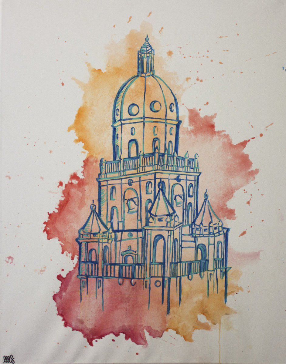 Refresh_proj's tweet photo. The most important cultural heritage of the city of Murcia is the Cathedral. Martina Savini was inspired in this monument during the UCAM Refresh Week to make this impressive painting. #RefreshHeritageWeek #Murcia #UCAMRefreshWeek https://t.co/h6uhLoYsyu