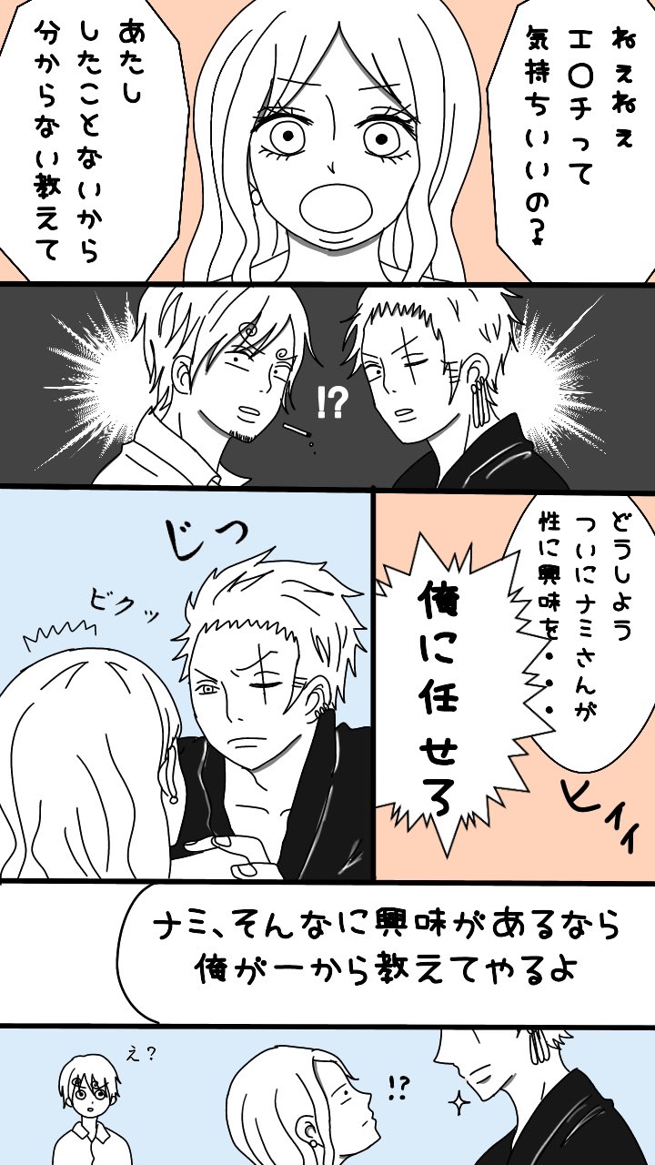 やな 低浮上気味 ゾロナミちゃん漫画描いた W 性に興味を持ち始めたナミさんと なんとかせねばと強行に出るゾロ 続く かもしれない