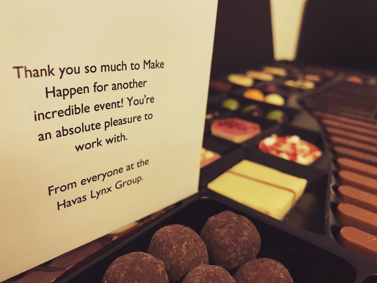 An amazing Monday morning surprise 'thank you' gift from our customer <a href="/HAVASLYNXEU/">Havas Lynx</a> - a massive box of Hotel Chocolat - thanking our team for their great work, and another incredible event.  Thanks to everyone at HAVAS LYNX. Proud. #creative #conferences #teamwork