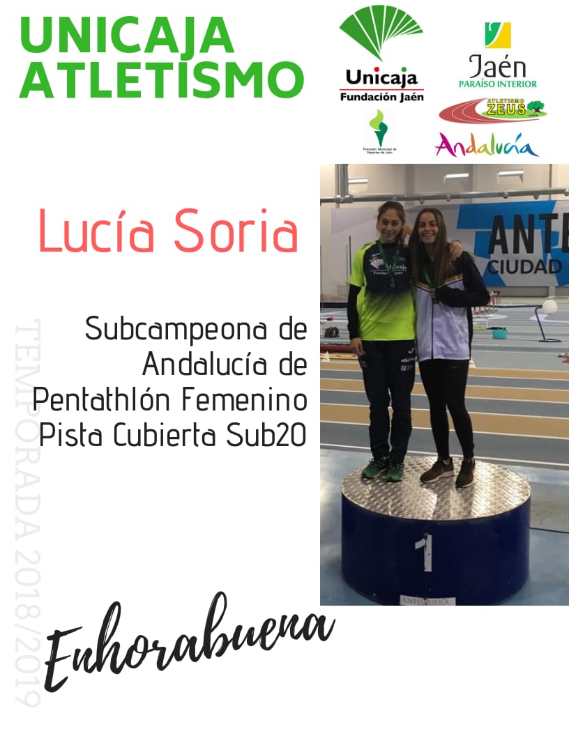UnicajaAtletism's tweet photo. #RESULTADOS Lucía Soria subcampeona de Andalucía de Pentathlón (60m.v., salto de altura, lanzamiento de peso, salto de longitud, 800m.l.) categoría Sub-20. https://t.co/wcg0P5ZYGX