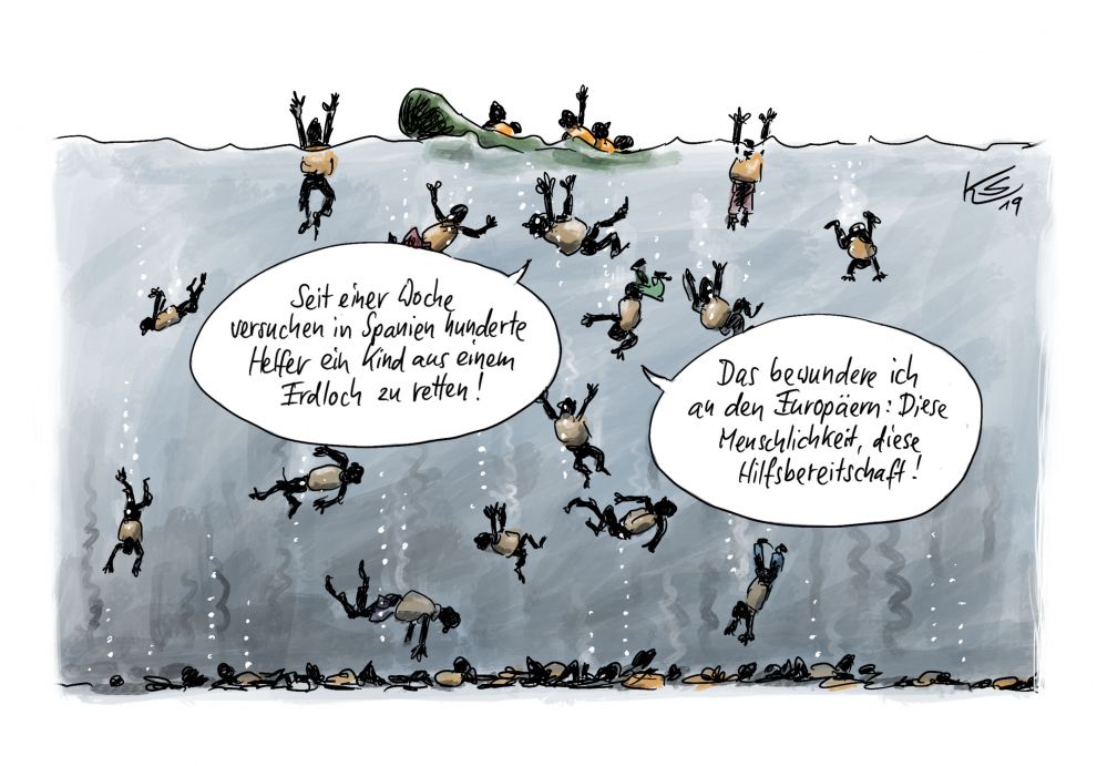 Lowe Wasserburg Twitterissa Alles Ist Relativ Leider Karikatur Stuttmann Mittelmeer Migranten Spanien Julen