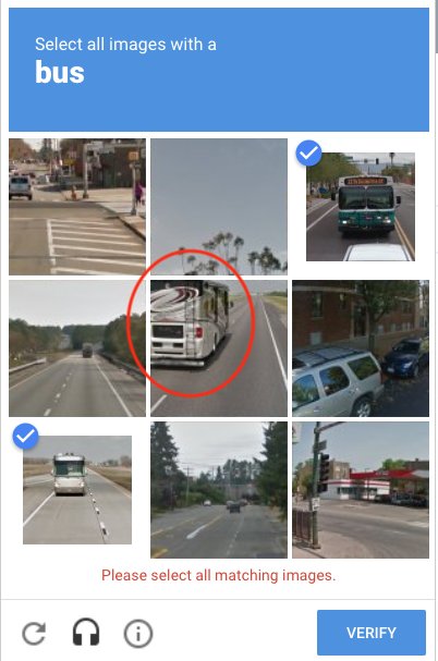 pejacoby's tweet image. @recaptcha this is not a bus, it’s a motorhome, but you won’t let me proceed without choosing it…

#recaptcha #notMachineLearning #buildingBadData