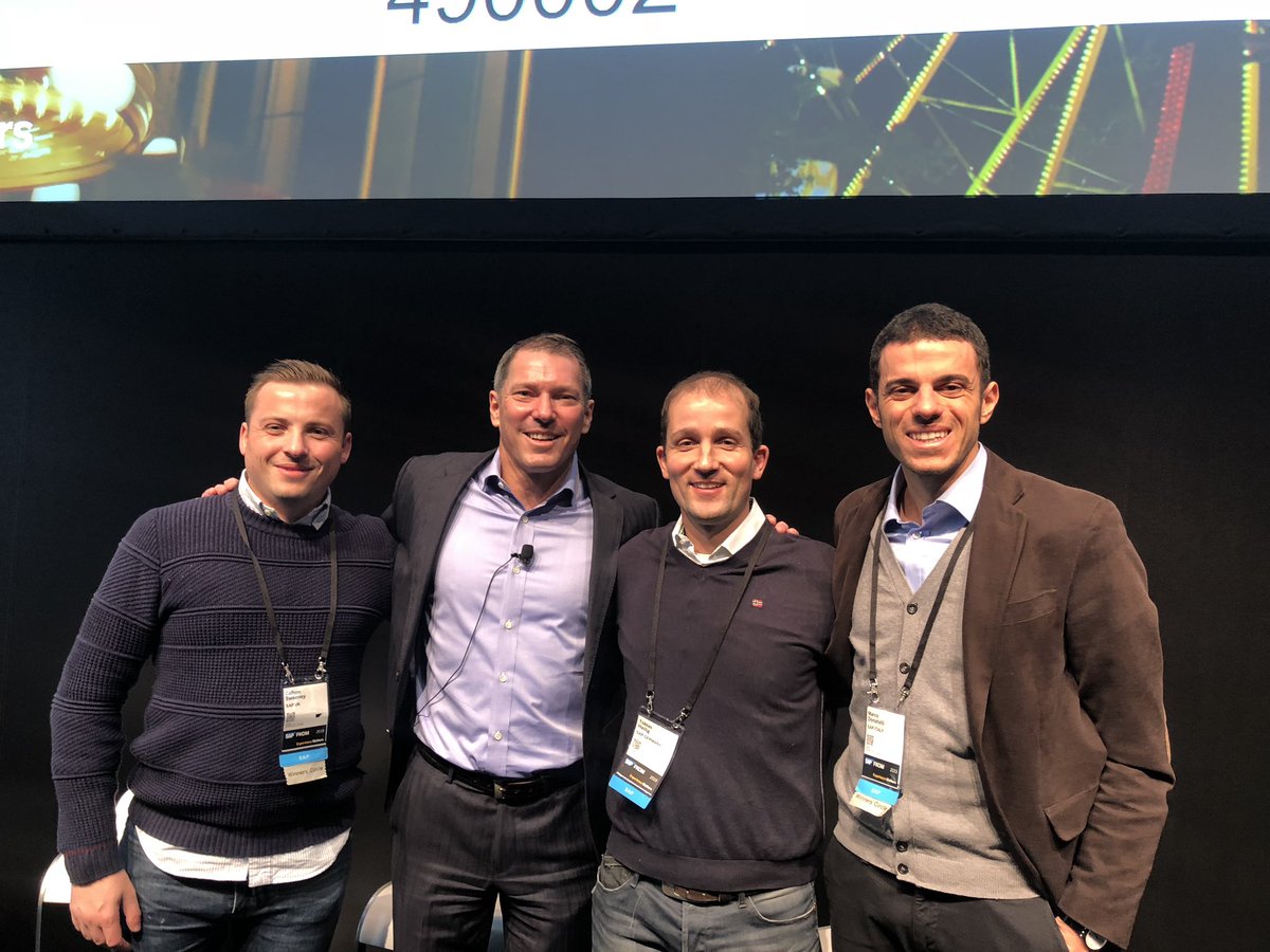 Great moment with my team on stage to discuss the power of business insights. Thanks <a href="/callumsweeney6/">Callum Sweeney</a> Tobias Heilig and Marco Donatelli. #FKOM2019 #ExperienceMatters #SAPAnalytics