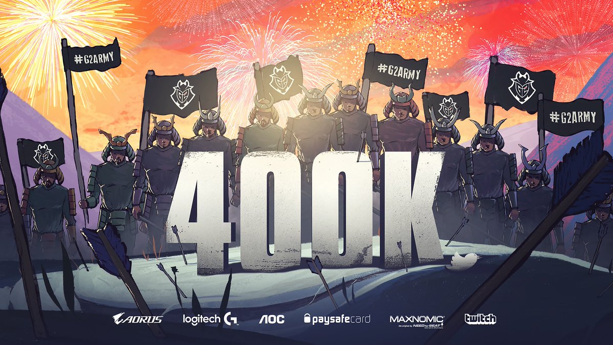 G2esports's tweet photo. We've just hit 400,000 followers on Twitter! The #G2ARMY gets bigger and stronger every day 💪 https://t.co/LFRo2ACyku