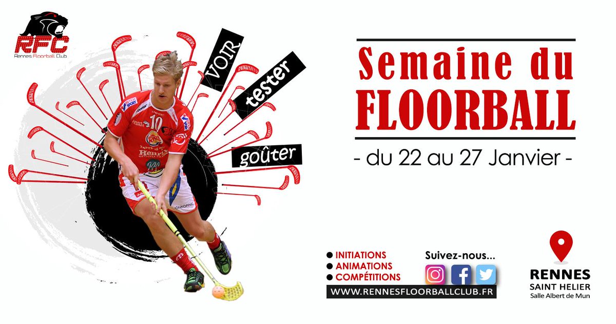 RennesFloorball's tweet photo. Envie de découvrir une discipline innovante, mixte et facile? 
Envie de passer un bon moment autour d'un sport moderne?
Alors venez nous rejoindre lors de la semaine du FLOORBALL en participant à nos initiations/animations. #sport #rennes #sportpourtous @rennesmetropole https://t.co/FmlejiTTcp