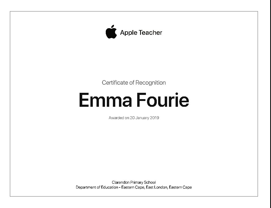 emmafourie's tweet photo. @AppleEDU So glad Apple Teacher made it to South Africa! Thank you!
#goaldigger #edtech #iPad #2019goals #dotproject https://t.co/hd5TKkmkXp