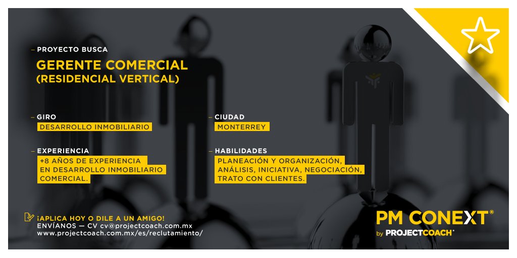 PROJECTCOACHMX's tweet photo. − PROYECTO BUSCA
GERENTE COMERCIAL (RESIDENCIAL VERTICAL)
#AplicaOComparte #Oportunidades #GerenteComercial #DesarrolloInmobiliario #Monterrey #PMConext #Projectcoachmx #Year5AndFwd #AchieveProjectManagementExcellence https://t.co/mdqlkkrdJt