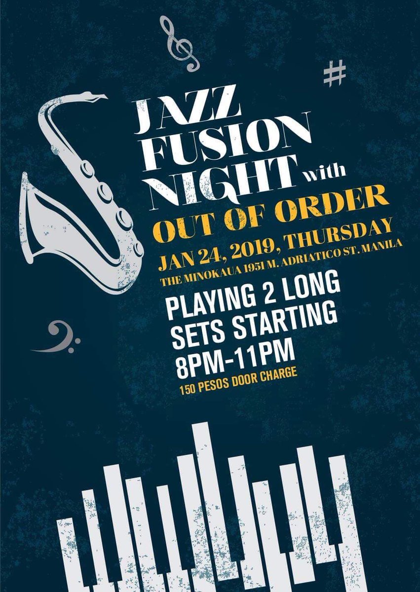 outoforderph's tweet photo. Chill the night away with us this Thursday at The Minokaua as we bring you two long sets of jazz grooves and blues! See you there!!!
🎷🎸🥁🎹🍺🍻🥃🥂🍸🥤🍷
@theminokaua #outoforderph #jazznight #jazzfusionnight https://t.co/iOwV74mbnV