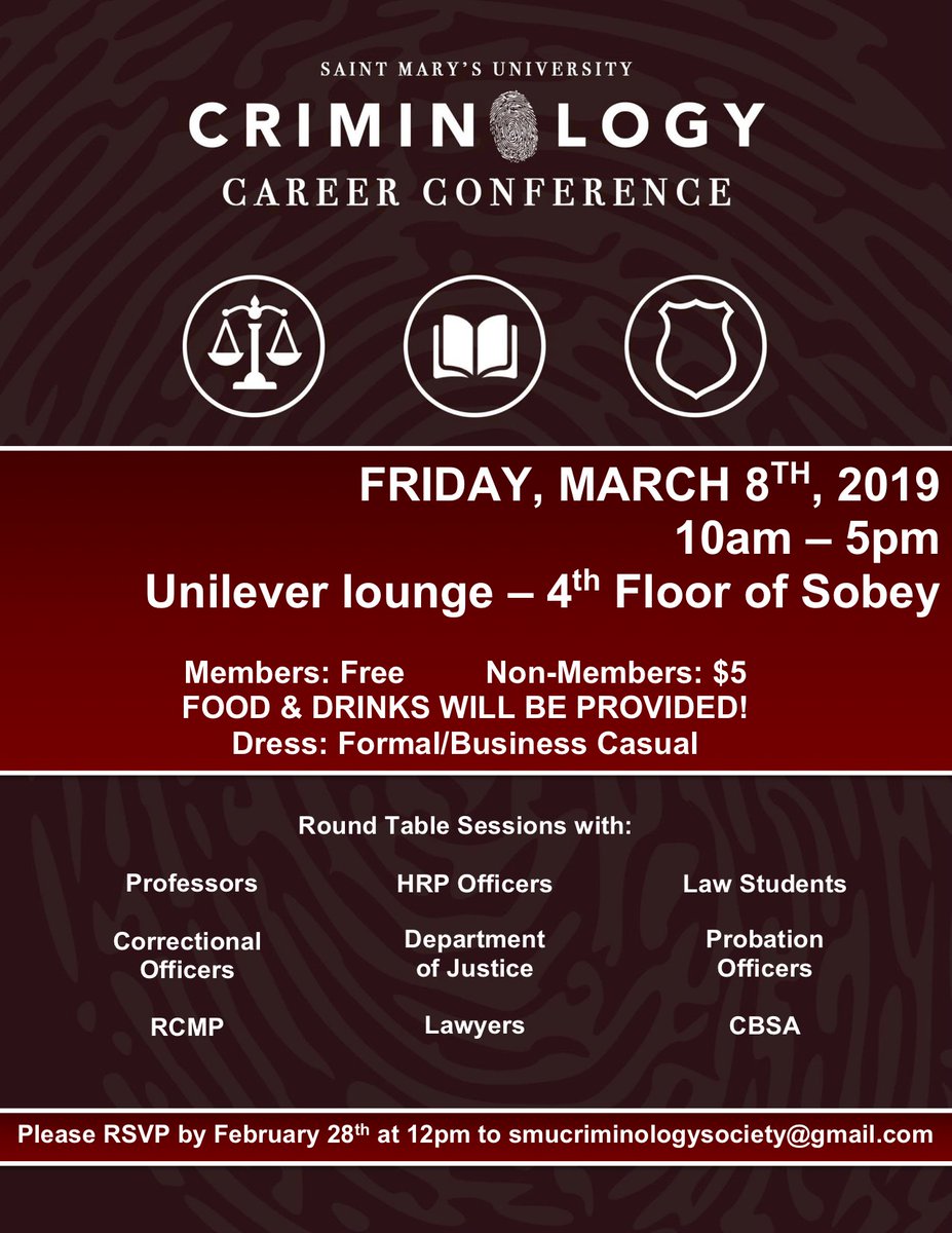 SmuCrim's tweet photo. Our student society is planning an amazing event to help with exploring potential career options in criminology. All students are encouraged to attend. https://t.co/JD7HGatJkk