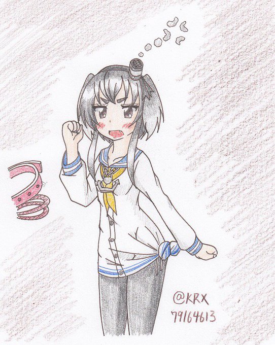 #艦これ版深夜の真剣お絵描き60分一本勝負
#艦これ版真剣お絵描き60分一本勝負_20190121
#時津風
「時津風ー、散歩行くぞー」
「たたくよ」 