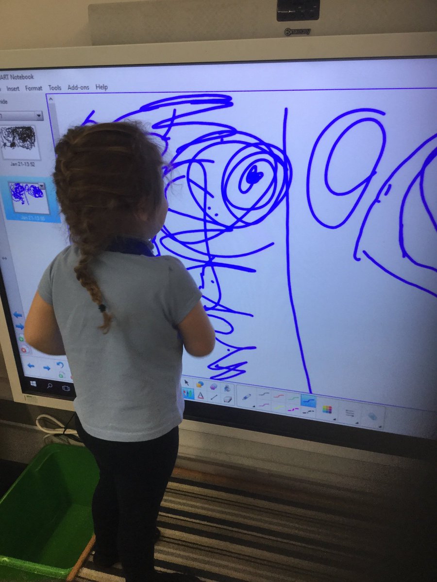 AHPSoldaccount's tweet photo. This afternoon we have been really interested in making marks on smartboard notebook. We clicked on and selected icons and solved problems when the board didn't work #earlytechnology #makingrelationshipsteamwork https://t.co/9u3wb1dGRg