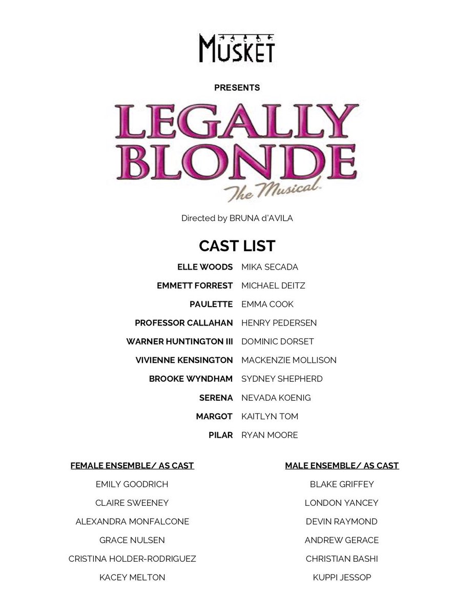 UMMusket's tweet photo. Is that my name up on that list? Congratulations to the cast of LEGALLY BLONDE! We were so happy to have over 100 people audition, and are excited to start rehearsal process! https://t.co/0nklThOXcw