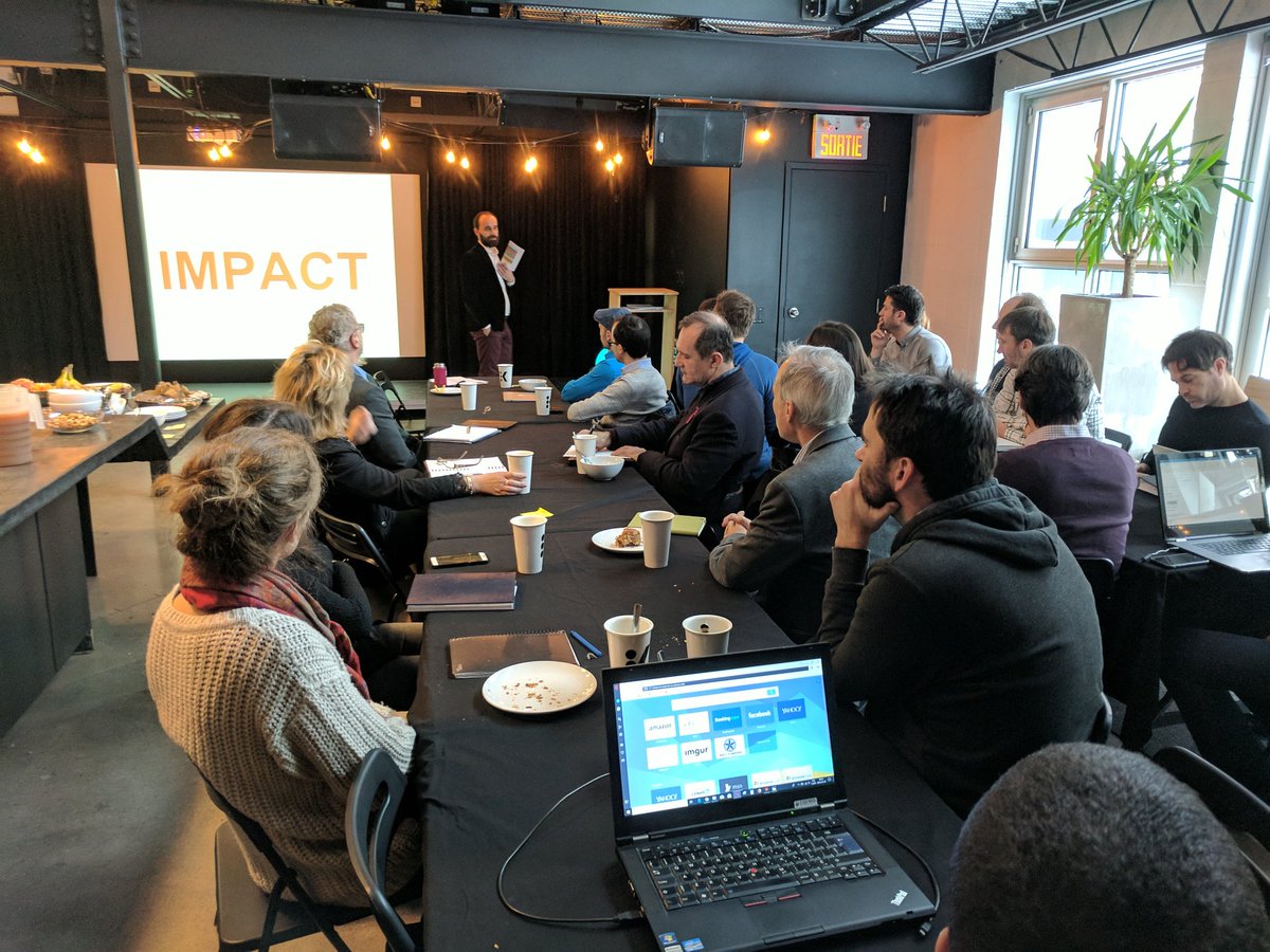 mmamarie's tweet photo. Que-est ce qu'un "impact"? Getting a peek at the kick off for the latest cohort of #Impact8 in Montreal! @esplanadeMTL @theSVX #socent #startup https://t.co/qsvJIeELZv